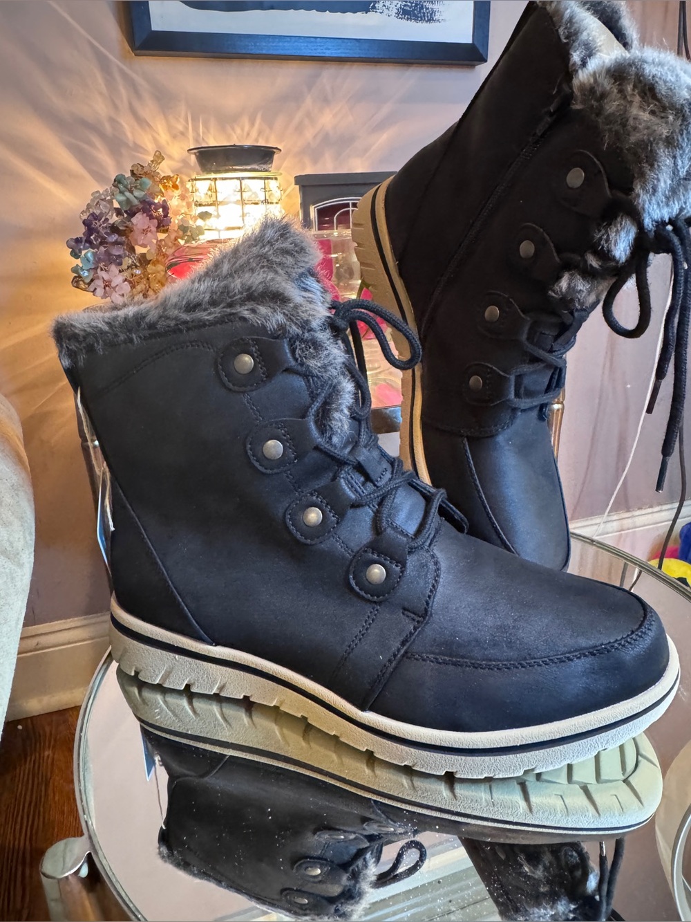 Cliffs Faux-Fur Lined Women's Winter Ankle Boots - Black size 11